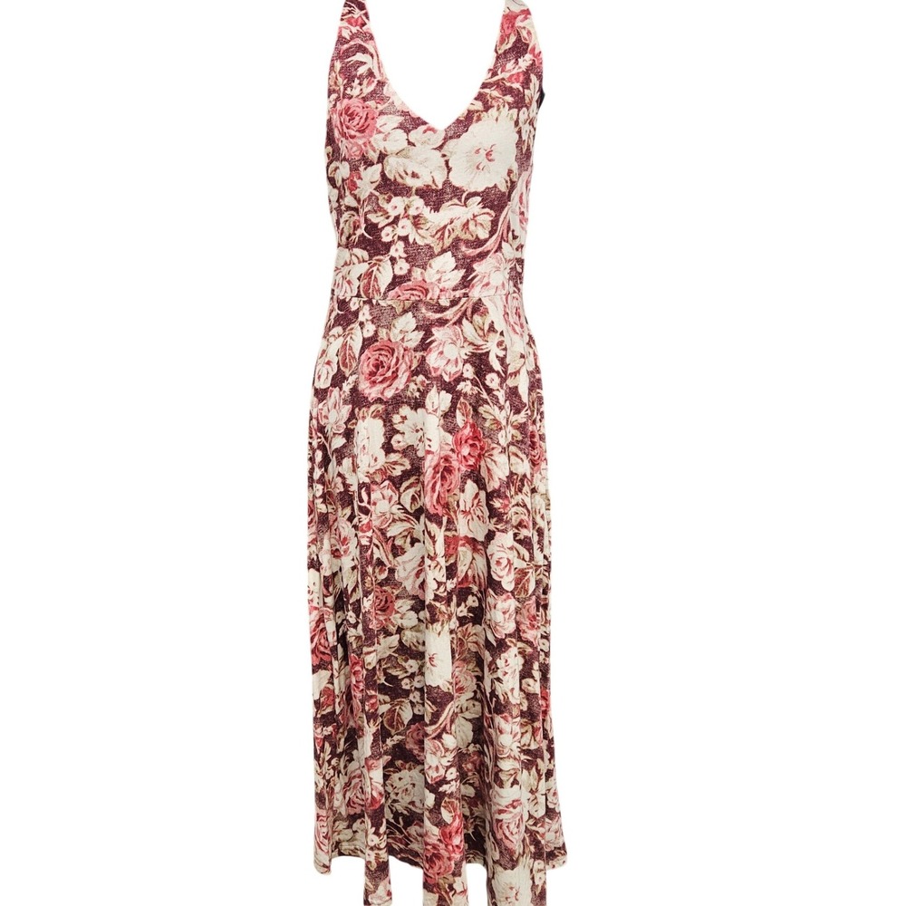 Chaps Womens Burgundy Floral Rose Print Cotton Jersey Maxi Dress Size M